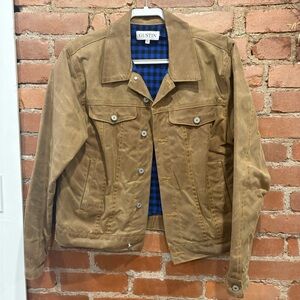 Gustin Trucker Jacket - Waxed Brown with blue lining